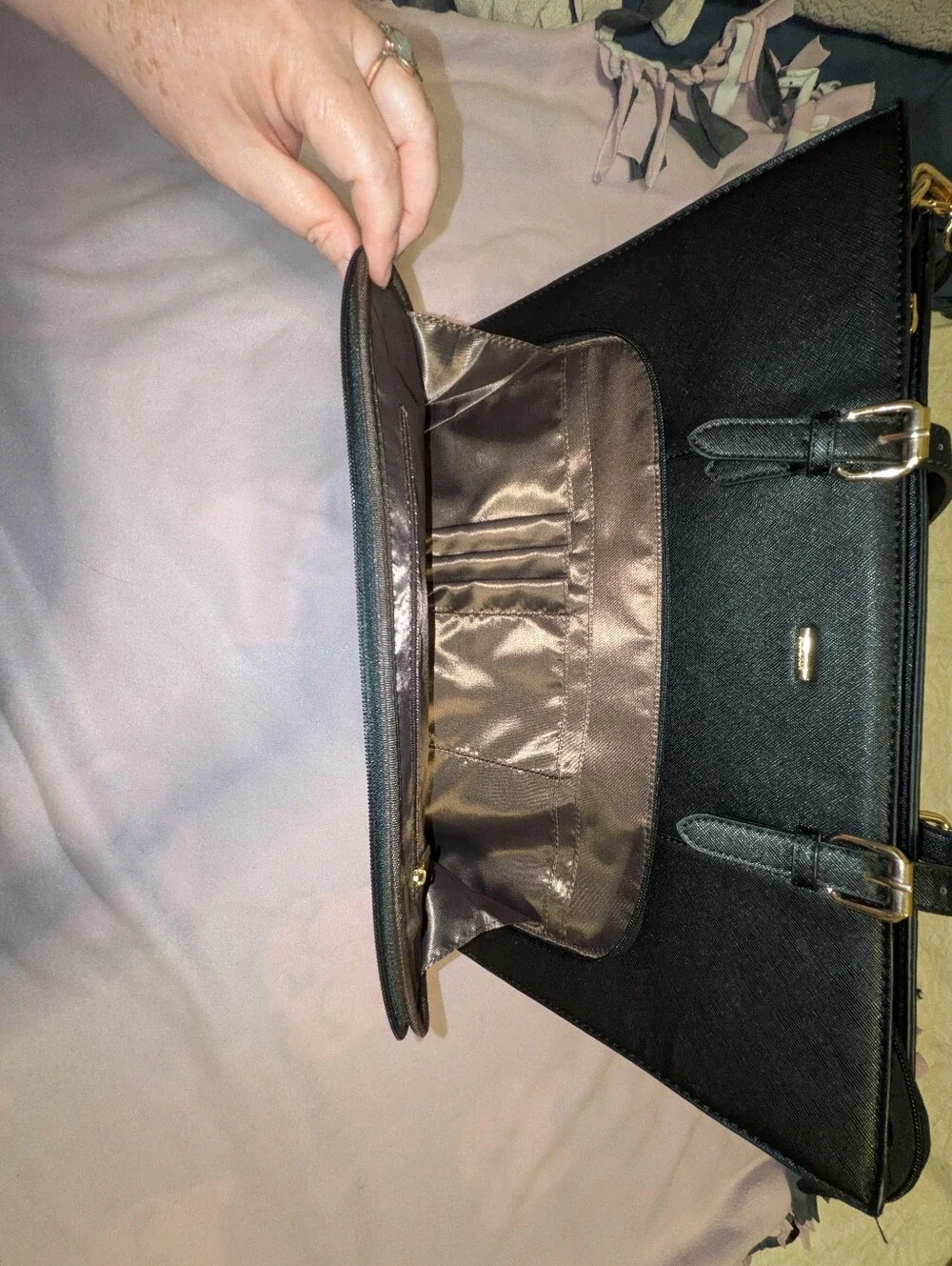 Lovevook Black Structured Laptop Bag with Gold Hardware